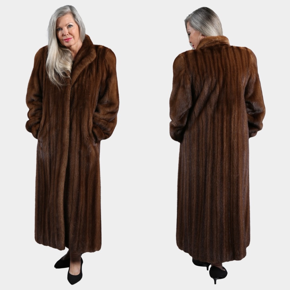 Vintage Genuine Brown Lunaraine Mink Fur Long Coat - Picture 3 of 11